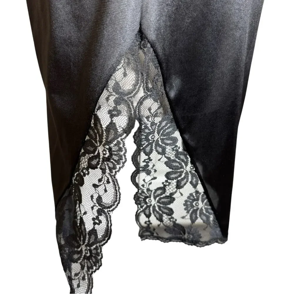 Vintage Something Special Maidenform Satin‎ Slip Skirt Lace Side Slit Women's M